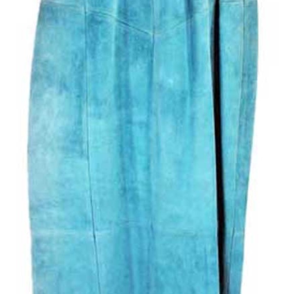 SKIRT, SUEDE, MISSES MEDIUM, TURQUOISE, LONG LENGTH, FULL DOMED FRONT, LINED - Picture 3 of 4